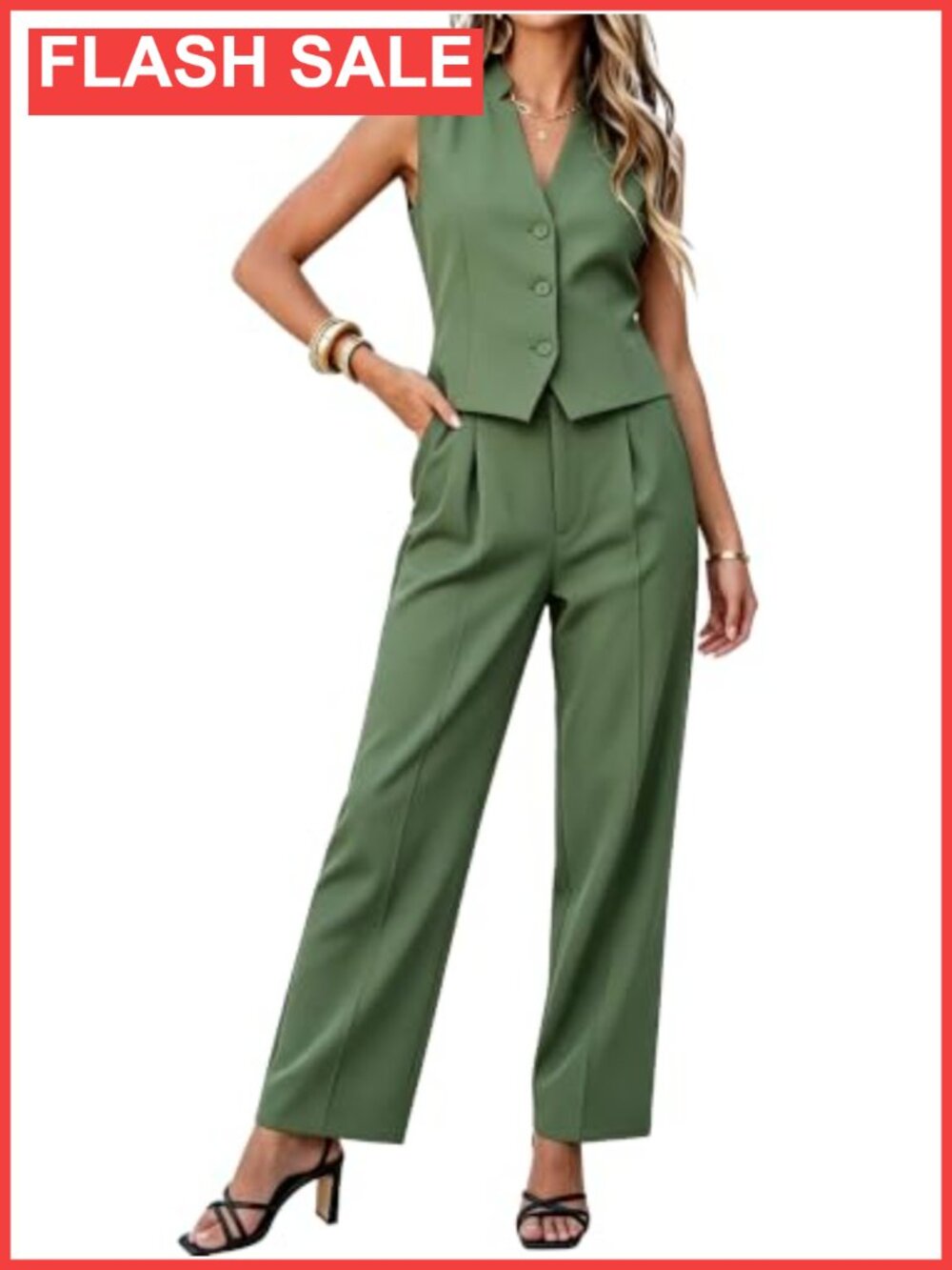 Sleeveless Vest Blazer Wide Leg Pants Suit Set